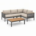 Garten-Lounge-Set mit Ecksofa und Couchtisch, 220 x 220 cm, Aluminium, Akazienholz, Anthrazit/Beige/Naturbraun