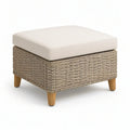Quadratische Garten-Fussablage mit Polyrattan-Geflecht und Sitzkissen, Naturbeige/Cremeweiss, 70 x 70 x 43 cm