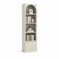 Bücherregal aus MDF mit Rundbogen, Tür und offenen Fächern, Elfenbein, 60 x 30 x 180 cm