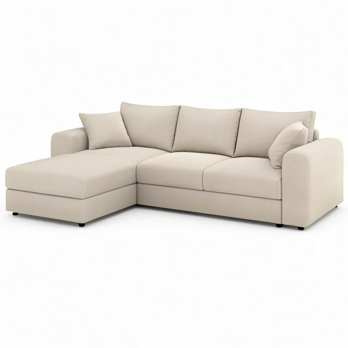 Ecksofa in L-Form mit linker Ottomane, 260 x 160 x 85 cm, Creme