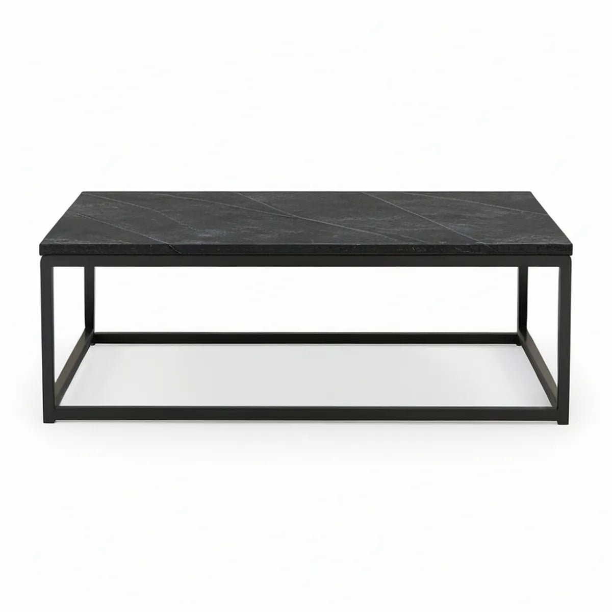 Rechteckiger Garten-Couchtisch 120 x 60 x 42 cm mit Keramikplatte in Anthrazit und Stahlgestell in Schwarz