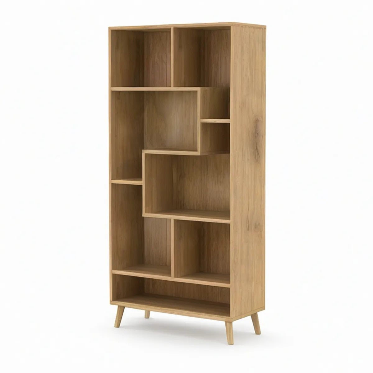 Bücherregal mit 10 offenen Fächern, Eiche Natur, 80 x 30 x 180 cm