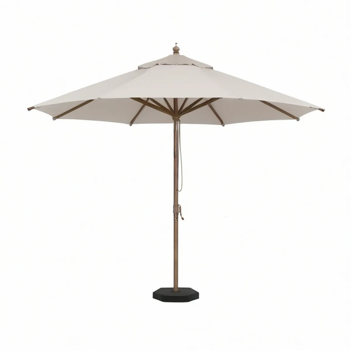 Achteckiger Gartenschirm Ø 300 cm, Höhe 260 cm, Beige mit Eukalyptusholz
