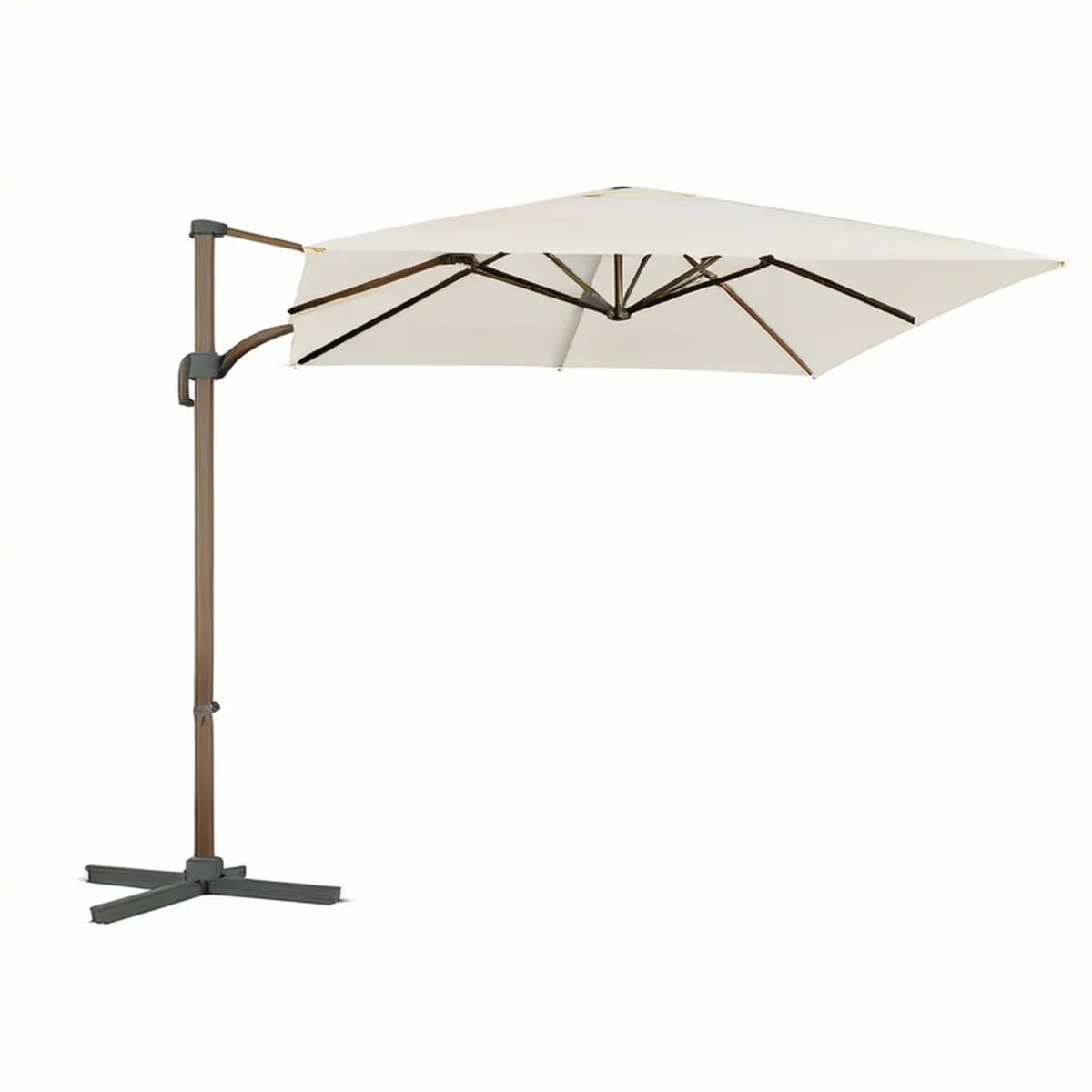 Quadratischer Ampelschirm 300 x 300 cm mit cremeweisser Polyesterbespannung und Stahlgestell in Braun/Anthrazit