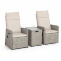 2er-Set verstellbare Garten-Relaxsessel mit quadratischem Beistelltisch, Grau/Creme, 68 x 78 x 108 cm