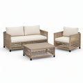 3-teiliges Gartenlounge-Set mit 2-Sitzer-Sofa, Sessel und Couchtisch, PE-Geflecht Beige/Cremeweiss/Schwarz