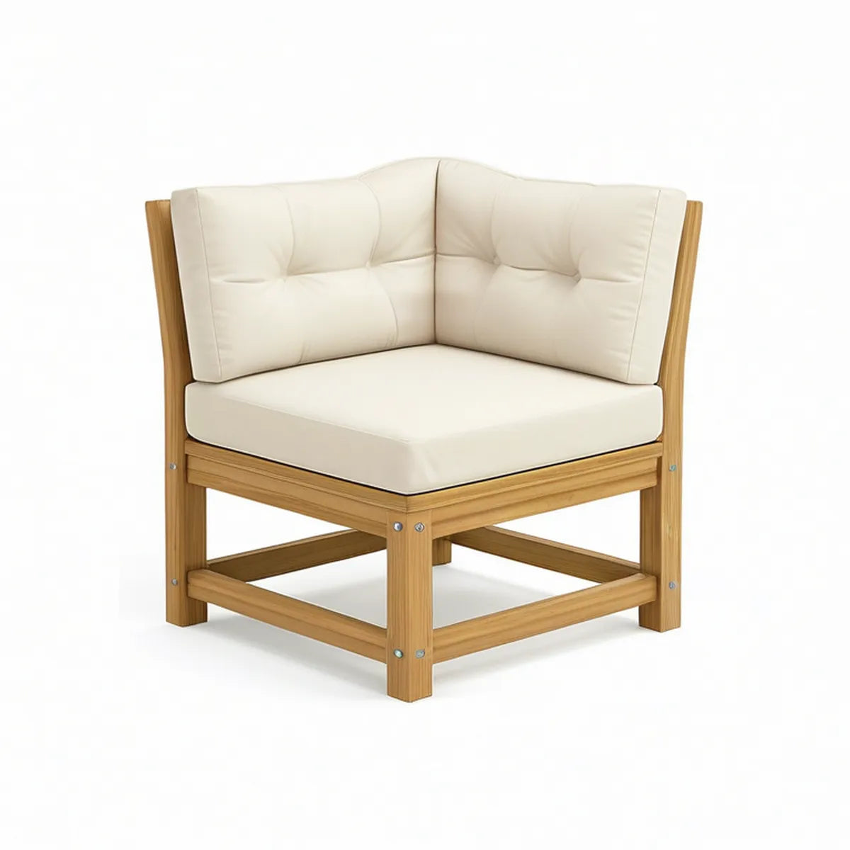 Garten-Lounge-Eckelement aus Akazienholz mit cremefarbenen Polyesterpolstern, 82 x 82 x 82 cm