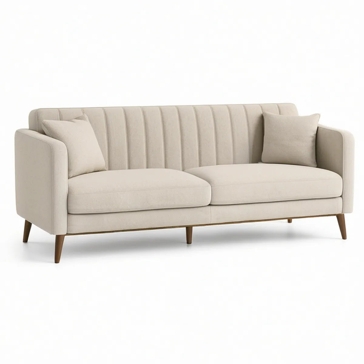 3-Sitzer Sofa 210 x 90 x 86 cm, Creme mit braunen Massivholzfüssen