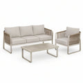 3-teiliges Gartenlounge-Set mit Dreisitzer, Sessel und Couchtisch, Beige/Taupe/Creme, Dreisitzer 200 × 80 × 75 cm