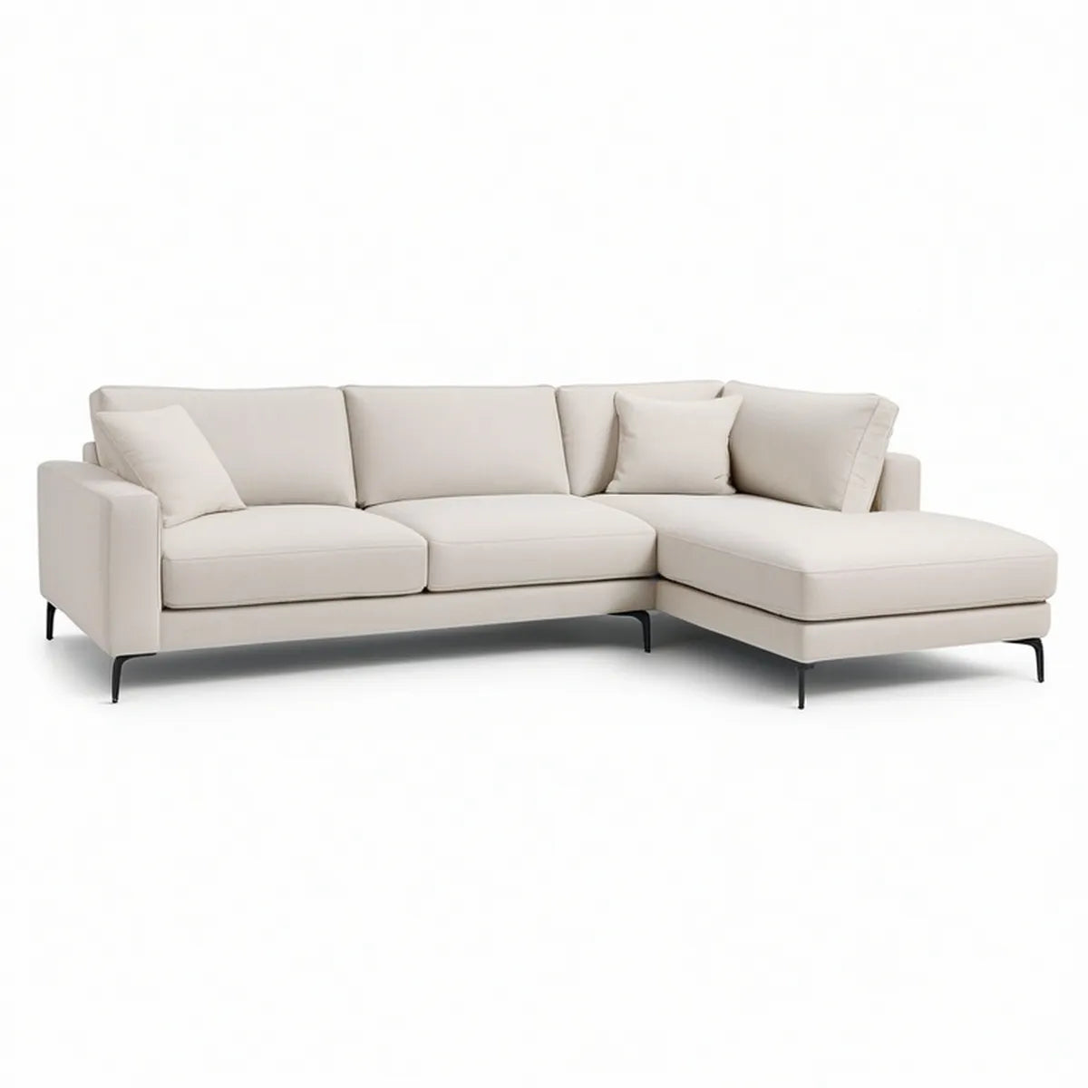 Ecksofa mit Recamiere rechts, 280 x 170 x 85 cm, Creme/Schwarz, Polyester und Stahl