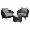 3-teiliges Gartenlounge-Set mit 2 Sesseln und rundem Tisch, Schwarz/Grau, Sessel 75 x 70 x 75 cm, Tisch Ø 60 x 42 cm
