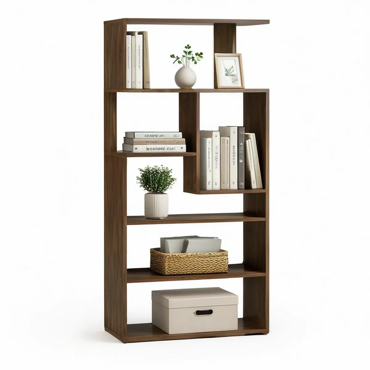 Freistehendes Bücherregal mit 8 offenen Fächern, Nussbaum, 60 x 24 x 160 cm